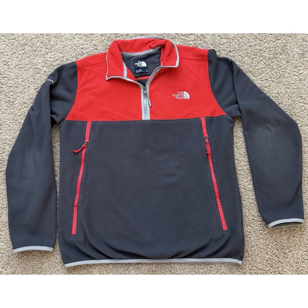 Men's The North Face 1/4 Zip Pullover Fleece Sweatshirt Red Gray Size Large‎